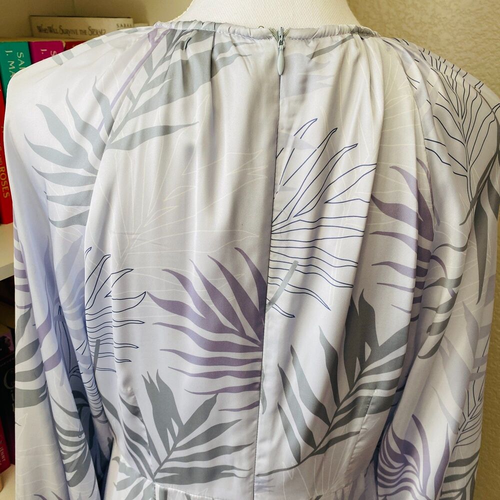 BOHME Gray Elegant Leaf Pattern Romantic Whimsical Long Sleeve Boho Maxi Dress L - Picture 9 of 12